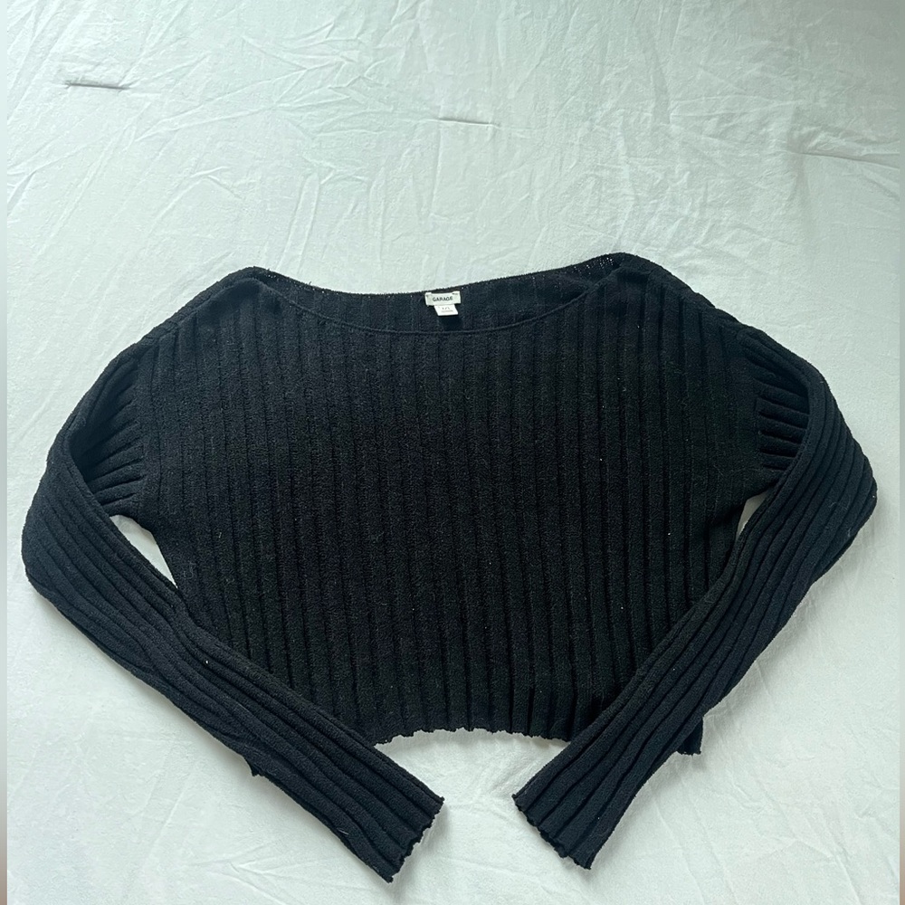 Black Garage Cropped Knitted Sweater.